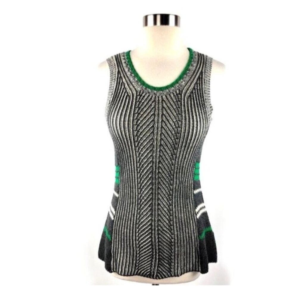 Cabi Trident Knit Sleeveless Vest Women Small Gray Green Textured Chevron Boho